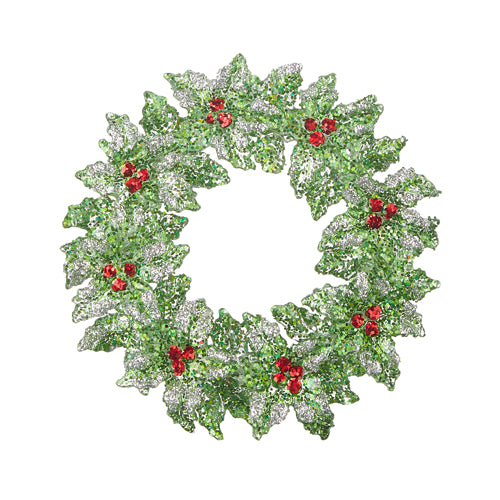 5.25" Glittered Holly Wreath Ornament