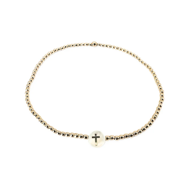 Erin Gray | 2mm Gold Filled Cross Mother of Pearl Charm Waterproof Bracelet