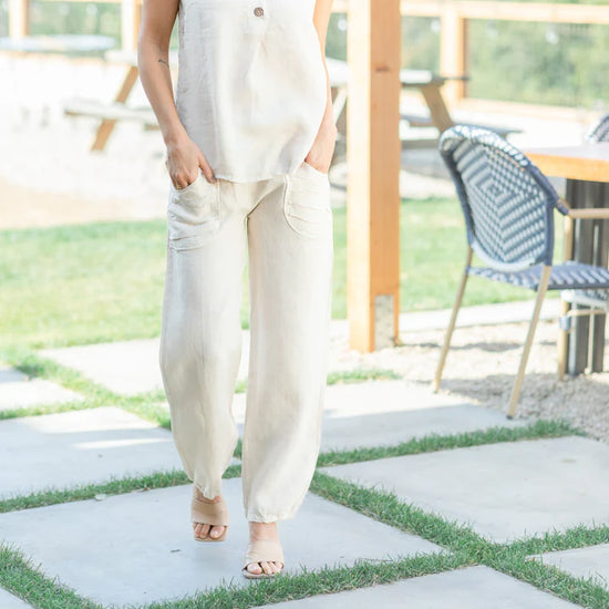 Linen Ruched Pocket Pants