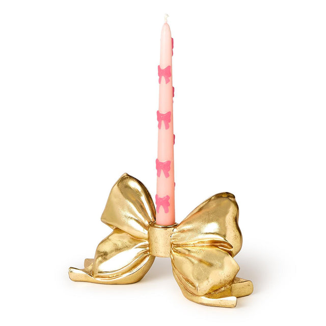 Large Gold Bow Taper Candleholder