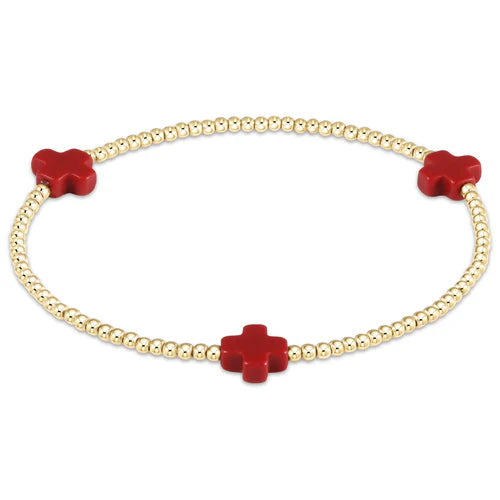 Enewton | Signature Cross Gold Pattern 2mm Bead Bracelet - Red