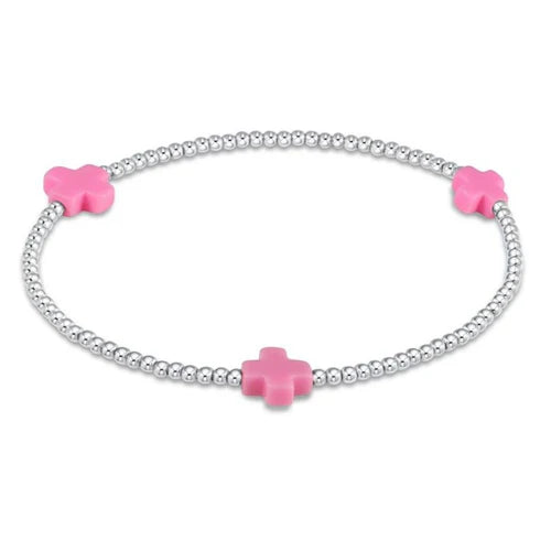 Enewton | Signature Cross Sterling Pattern 2mm Bead Bracelet - Bright Pink