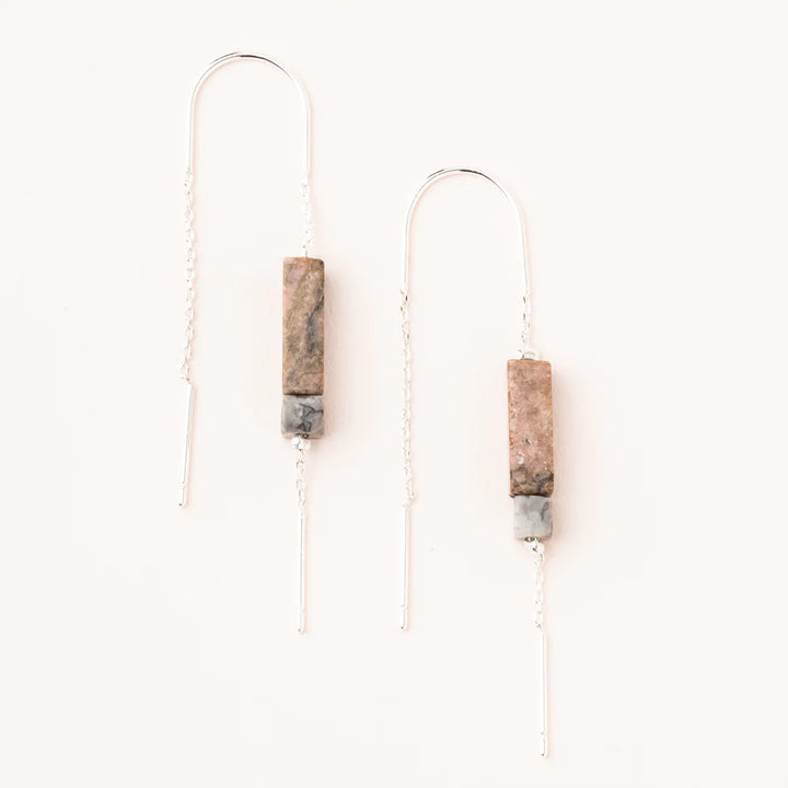 Scout | Rectangle Stone Earring - Rhodonite/Black/Silver