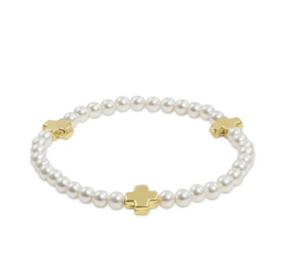 Enewton | Signature Cross Pearl Pattern 4mm Bead Bracelet - Gold