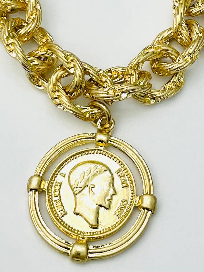 Two Forty Two | VINTAGE | Twisted Link Coin Necklace - Matte Gold