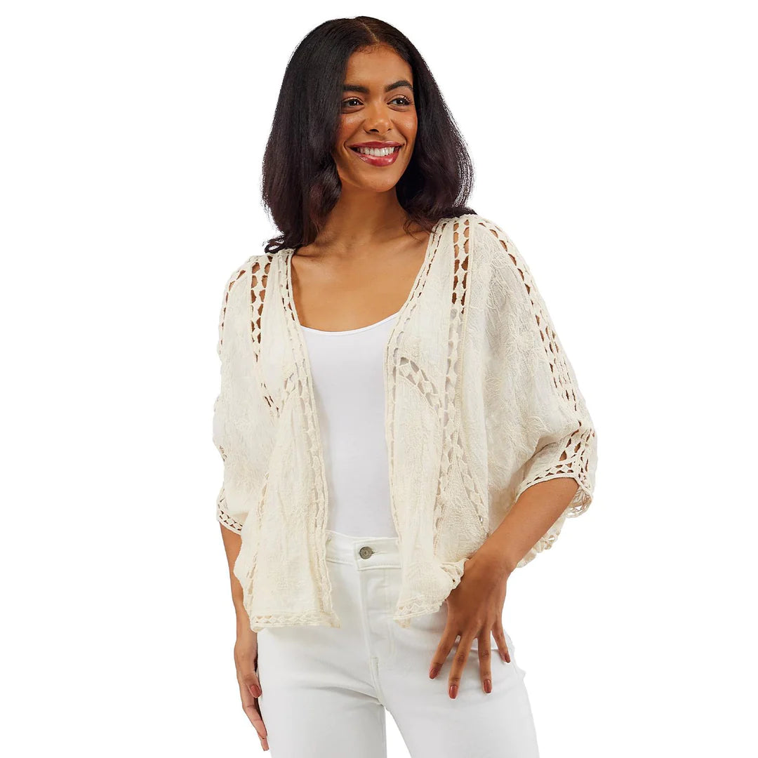 Cotton Short Kimono with Crochet