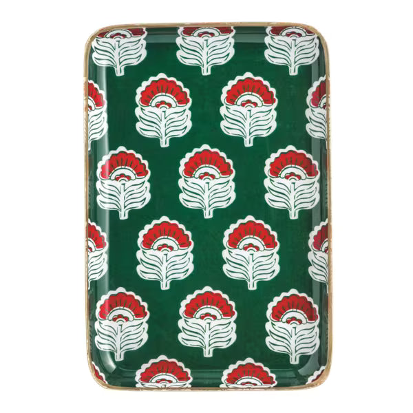 Mudpie | Green Block Print Metal Tidbit Plate