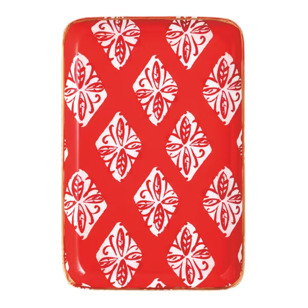 Mudpie | Red Block Print Metal Tidbit Plate