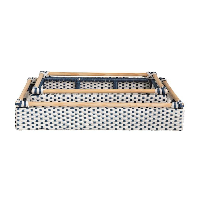 Woven Blue & White Tray Set