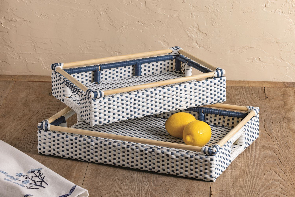 Woven Blue & White Tray Set