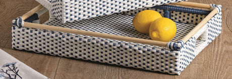 Woven Blue & White Tray Set