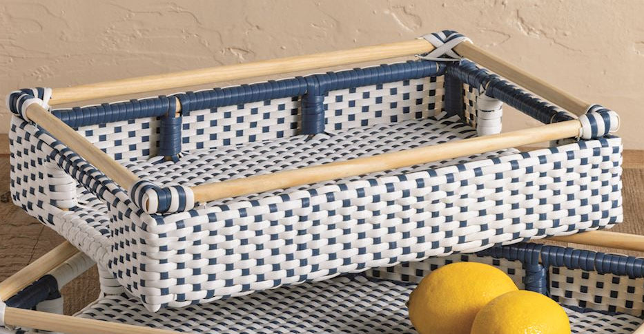Woven Blue & White Tray Set