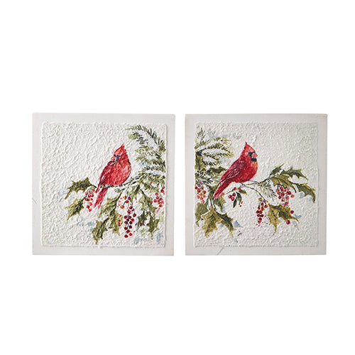 12" Cardinal On Holly Textured Paper