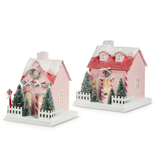 8.25" Lighted Pink Paper House