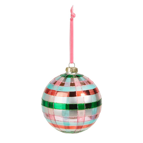 Load image into Gallery viewer, 5&amp;quot; Pink And Green Plaid Ball Ornament
