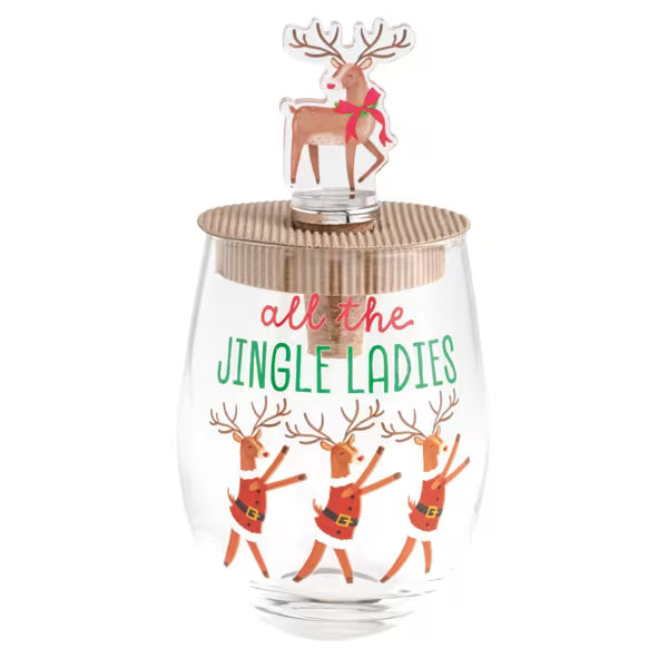 Mudpie | Reindeer Wine Glass & Stopper Set