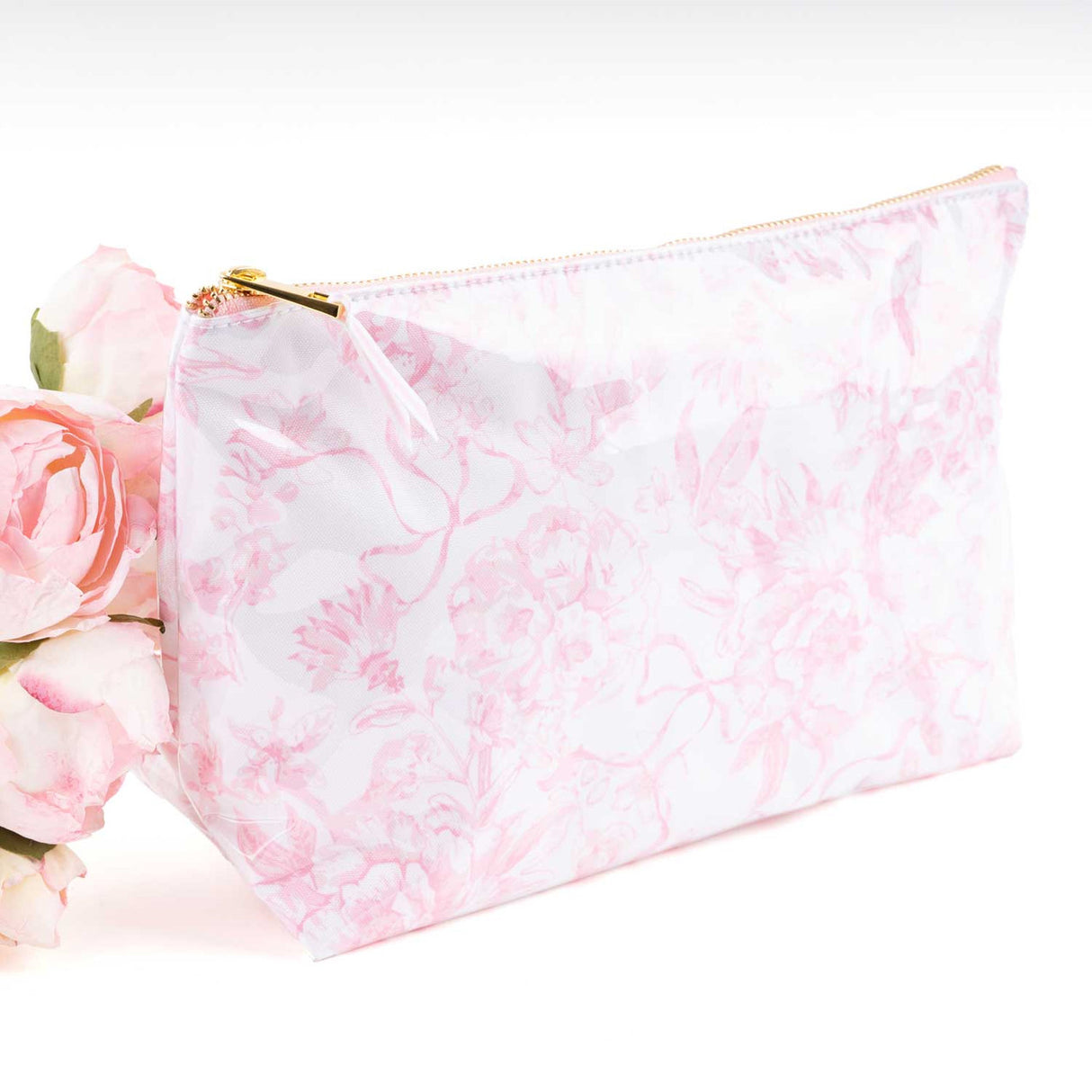 8 Oak Lane | Pink Bow Toile Clear Coated Travel Cosmetic Case