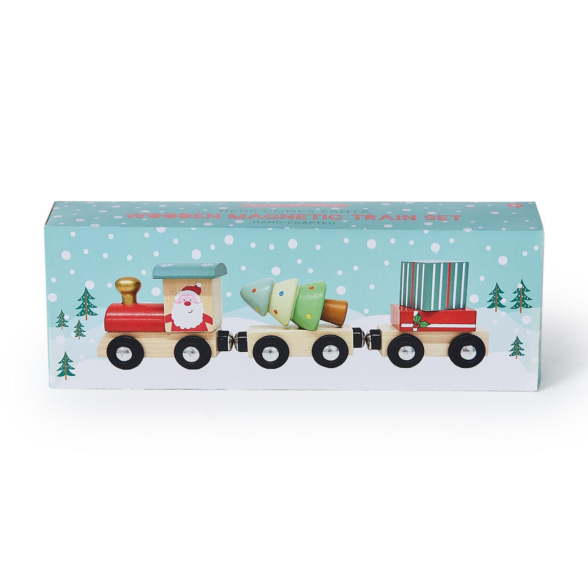 Two's Company | Here Comes Santa 3pc Hand-Crafted Wooden Magnetic Train Set