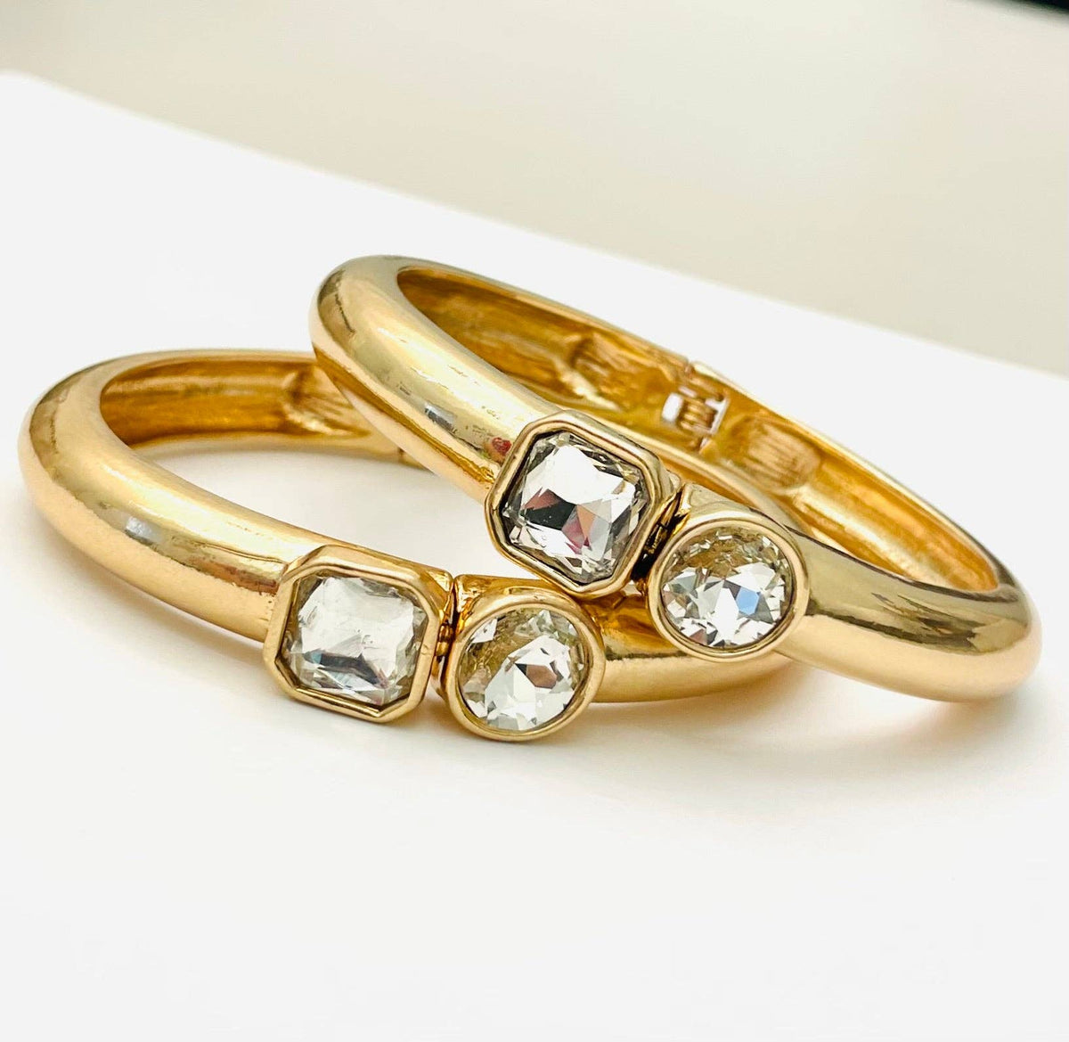 Two Forty Two | CHIC | Simple Elegance Hinged Bracelet - Matte Gold/Clear CZ