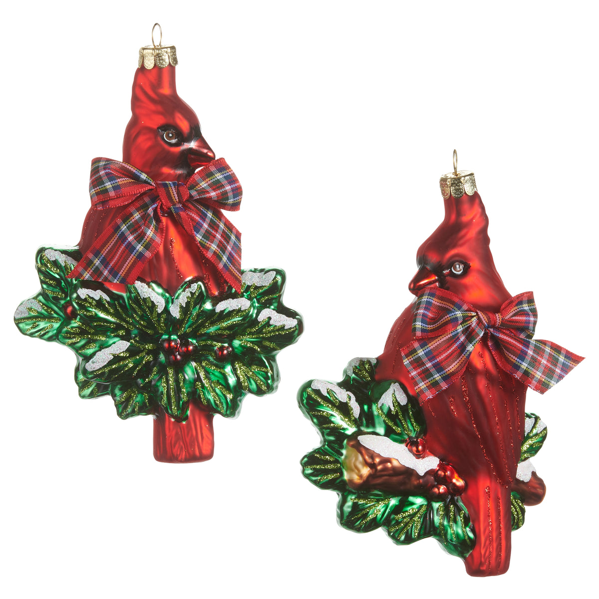 5.75" Cardinal with Holly and Bow Ornament