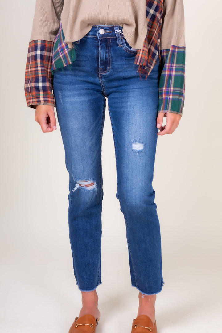 Mid Rise Relaxed Crop Straight Jeans