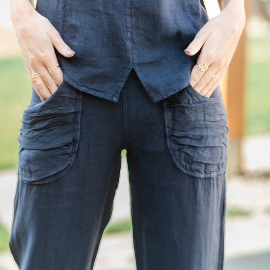 Linen Ruched Pocket Pants