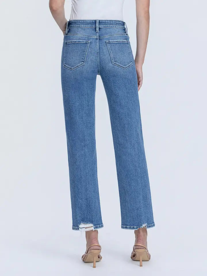 Flying Monkey | High Rise Distressed Back Hem Ankle Straight Jeans