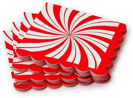 30Pc Peppermint Twist Cocktail Napkin with Scalloped Edge