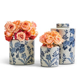 Japanese Blossom Blue and White Decorative Tea Jars with Crackle Finish