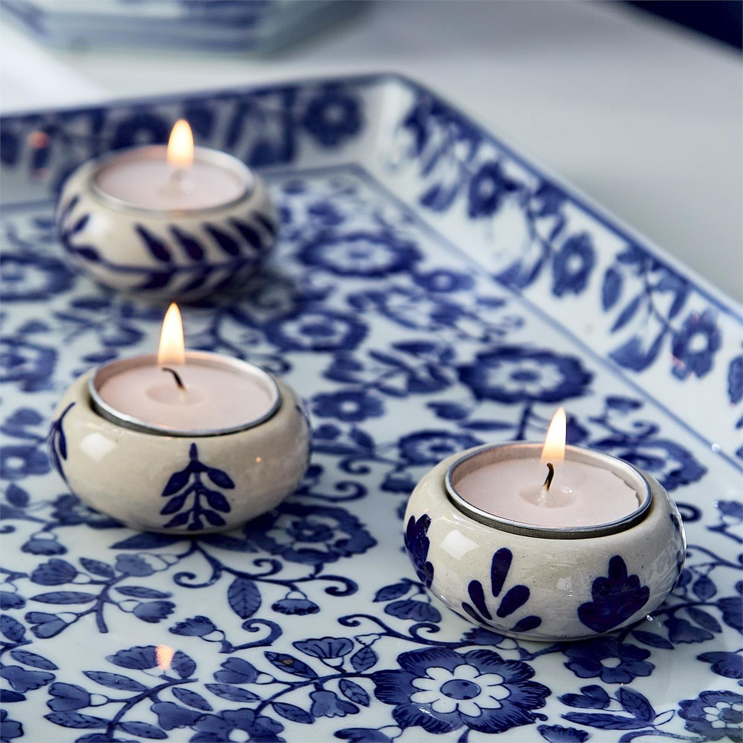 Two's Company | Blue and White Chinoiserie Candleholder with Tealight Candle
