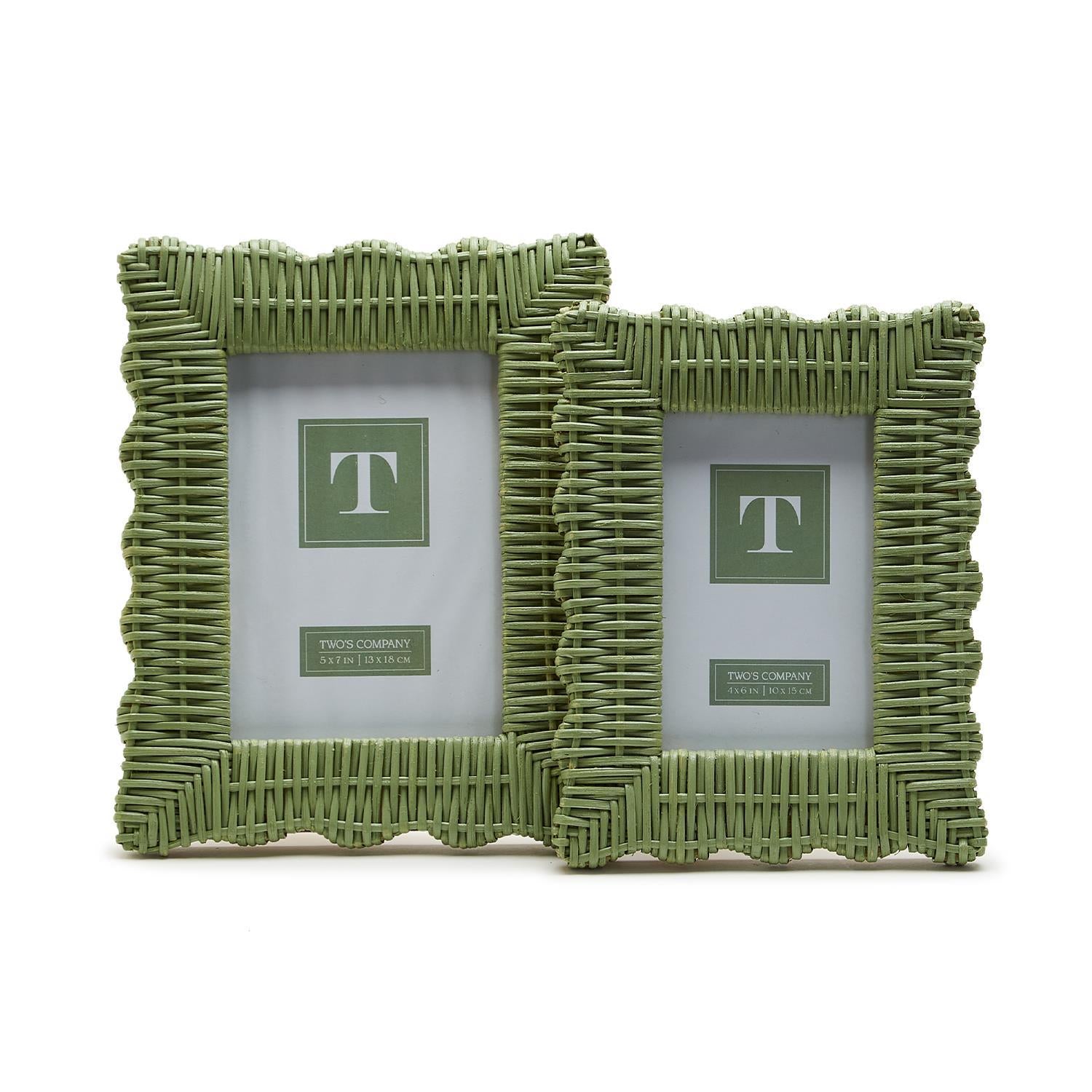 Two's Company | Green Wicker Weave Photo Frame