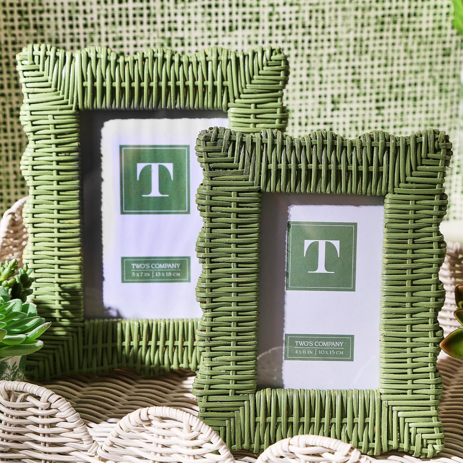 Two's Company | Green Wicker Weave Photo Frame