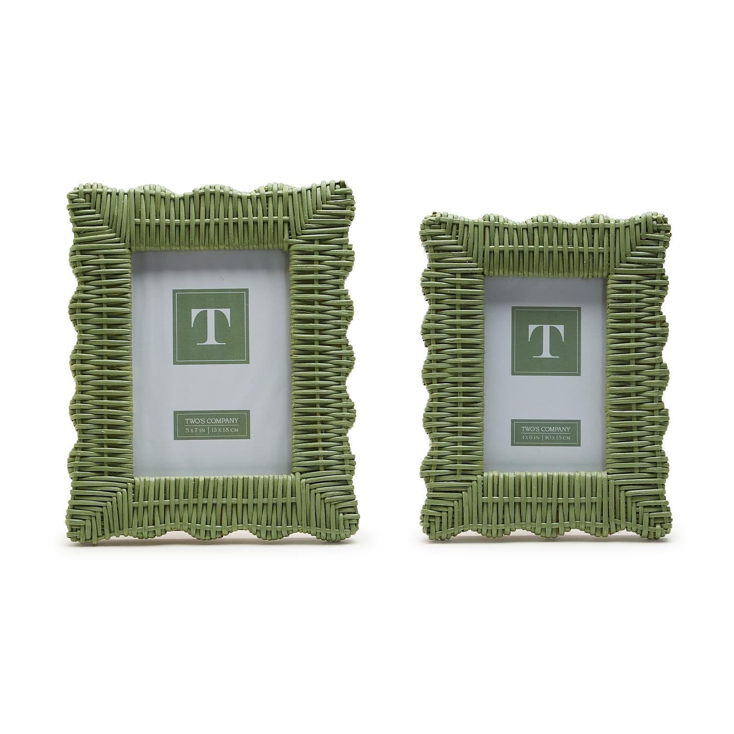 Two's Company | Green Wicker Weave Photo Frame
