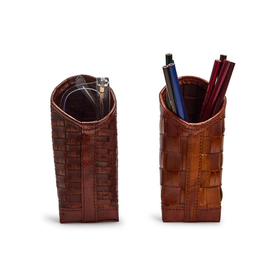 Chestnut Woven Leather Eyeglass / Accessory Holder