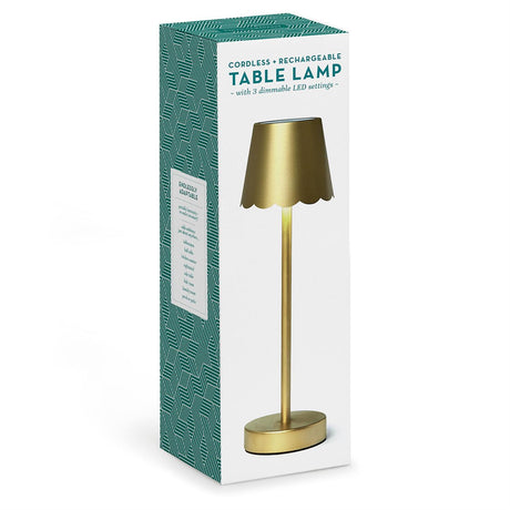 LED Cordless Table Lamp with Scalloped Edge Shade in Brass