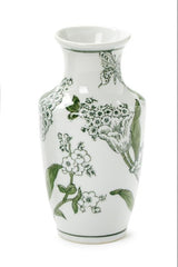 Two's Company | Primrose and Lotus Hand-Painted Green and White Chinoiserie Vases