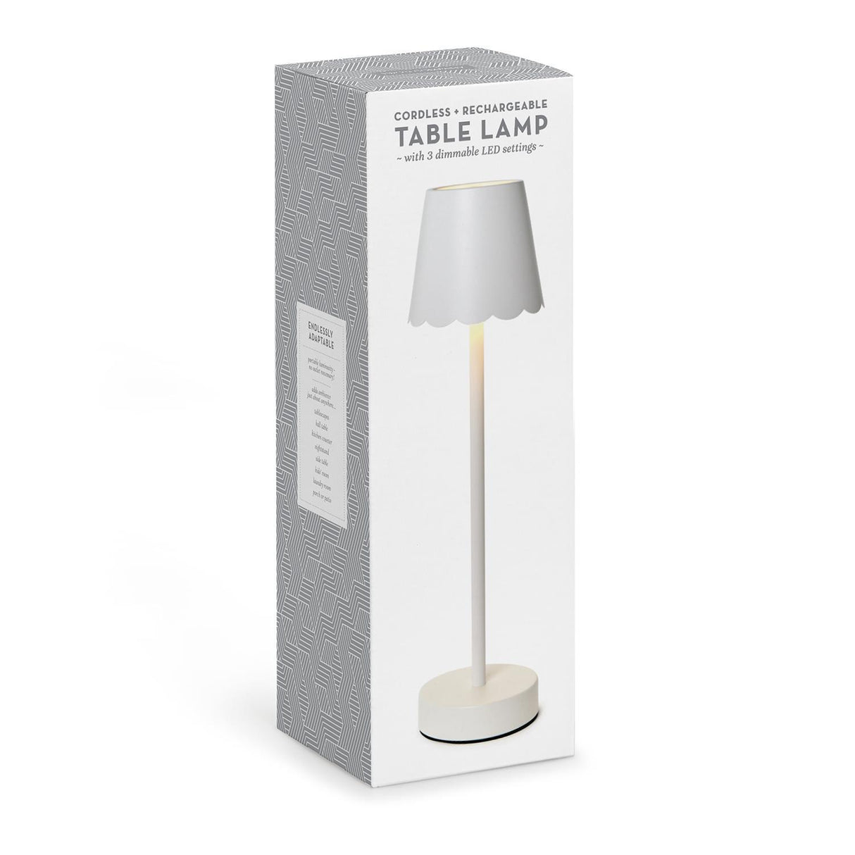 LED Cordless Table Lamp with Scalloped Edge Shade in White