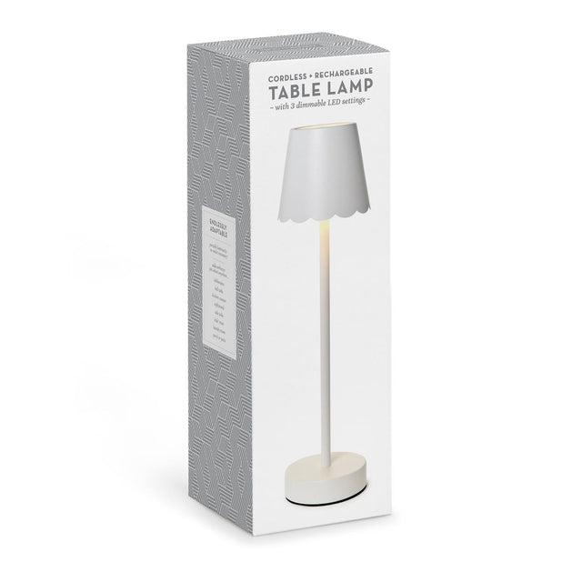 LED Cordless Table Lamp with Scalloped Edge Shade in White