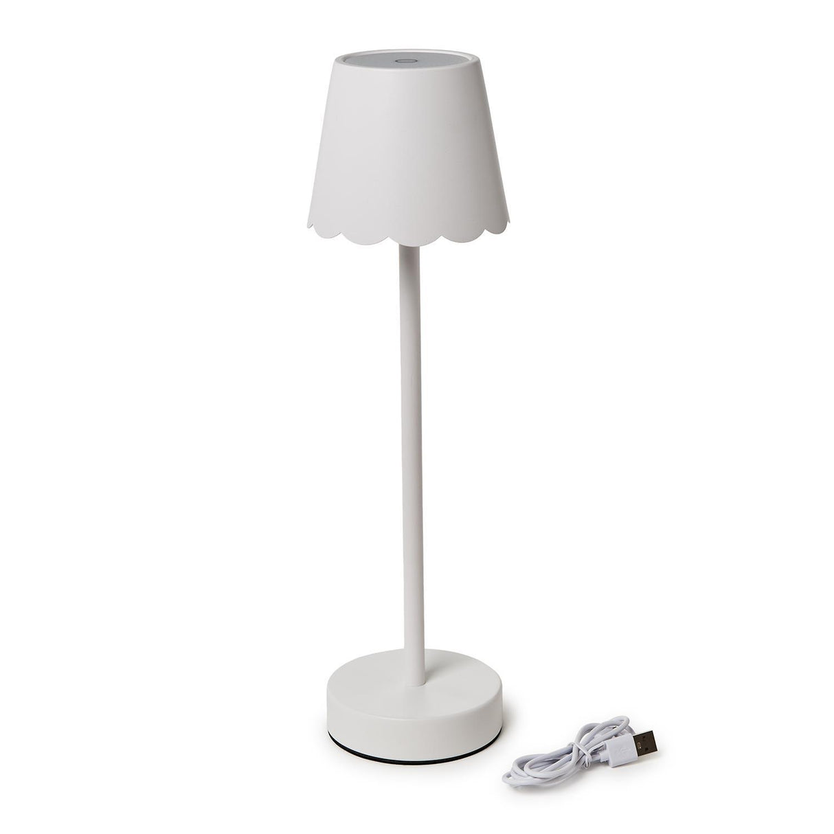 LED Cordless Table Lamp with Scalloped Edge Shade in White