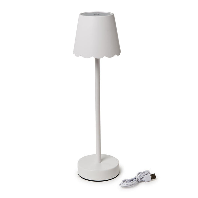 LED Cordless Table Lamp with Scalloped Edge Shade in White