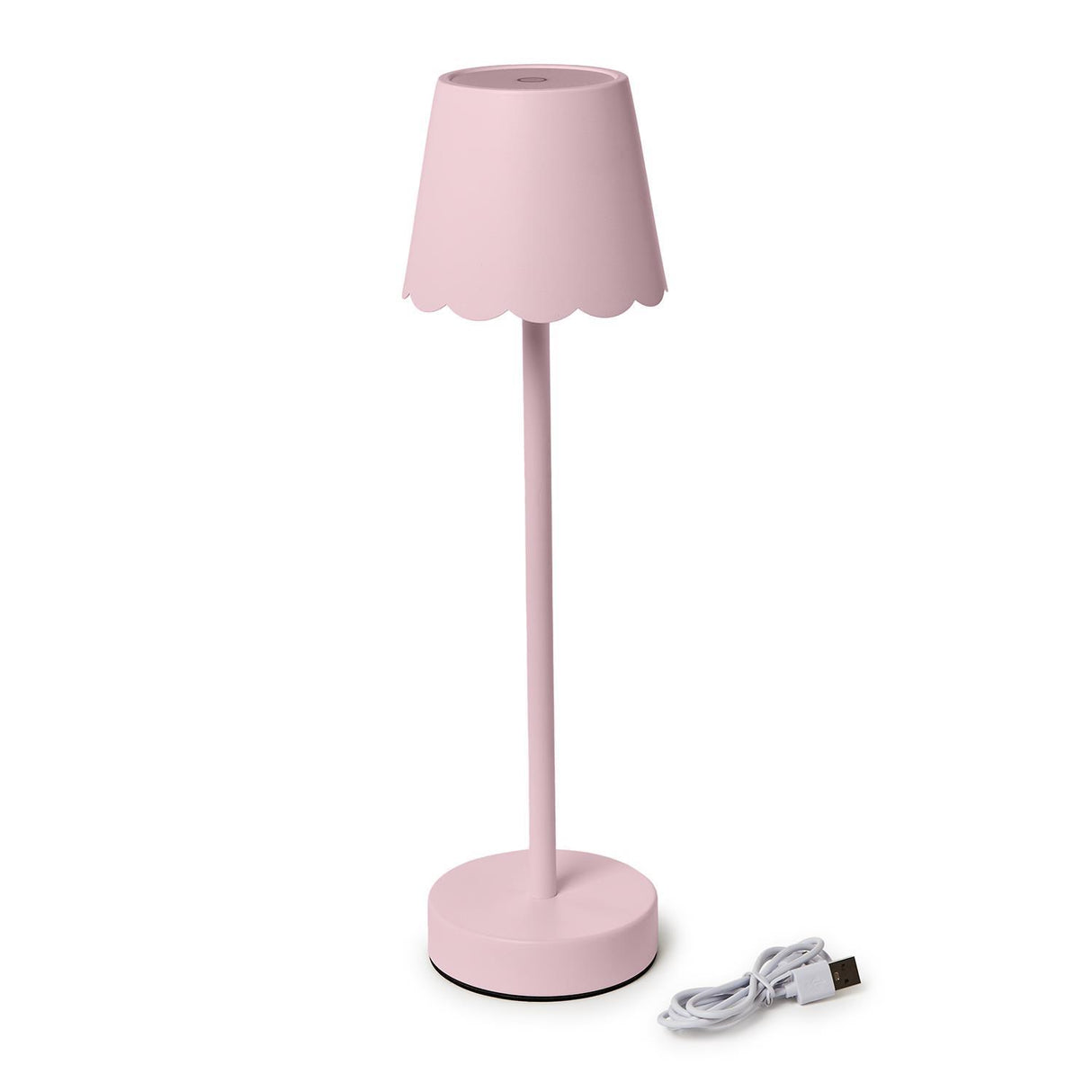 Two's Company | LED Cordless Table Lamp with Scalloped Edge Shade in Pink