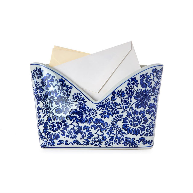 Two's Company | Chinoiserie Hand-Painted Blue and White Floral Letter Holder
