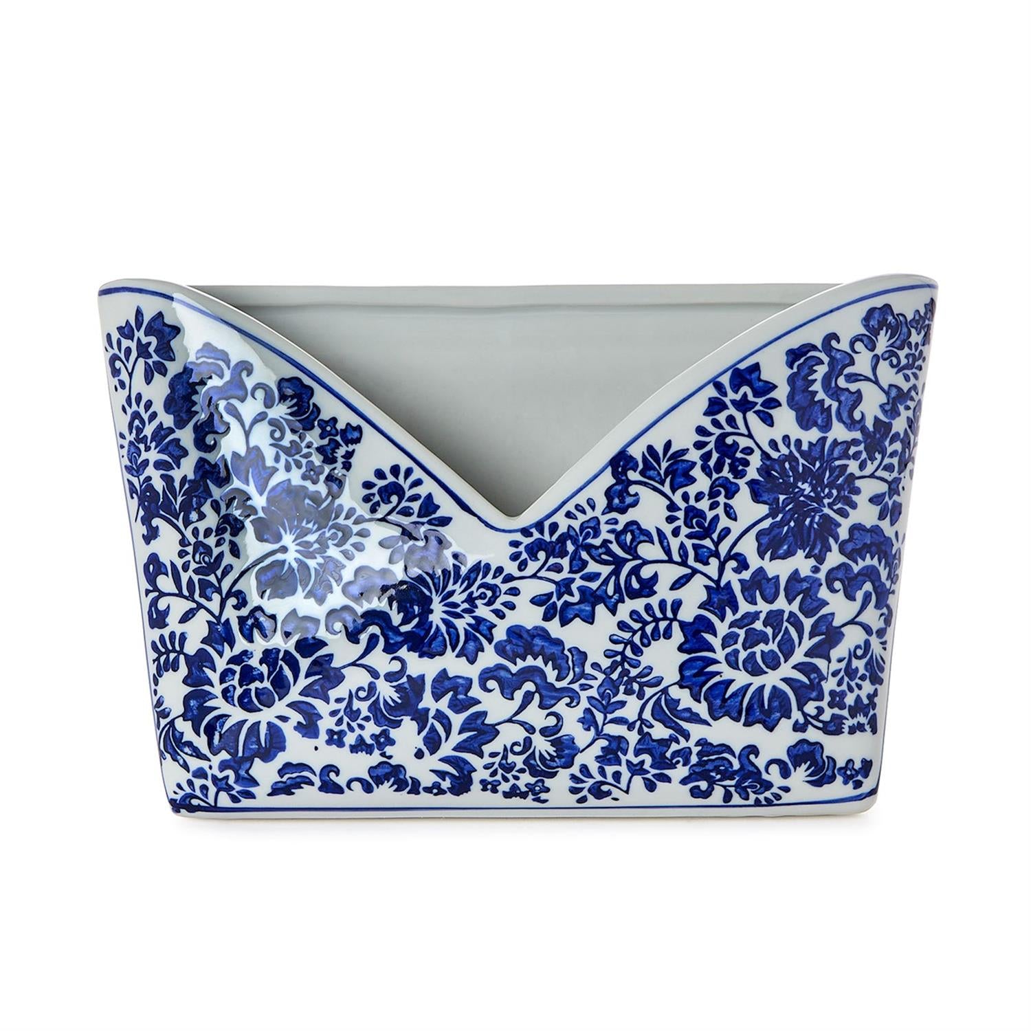 Two's Company | Chinoiserie Hand-Painted Blue and White Floral Letter Holder
