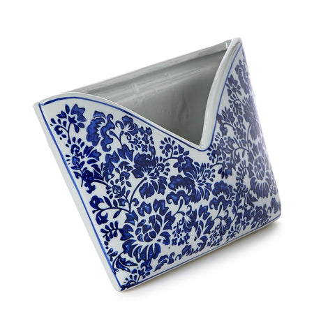 Two's Company | Chinoiserie Hand-Painted Blue and White Floral Letter Holder