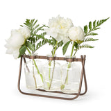 Hinged Flower Arranger with 3 Glass Bottle Vases on Metal Stand