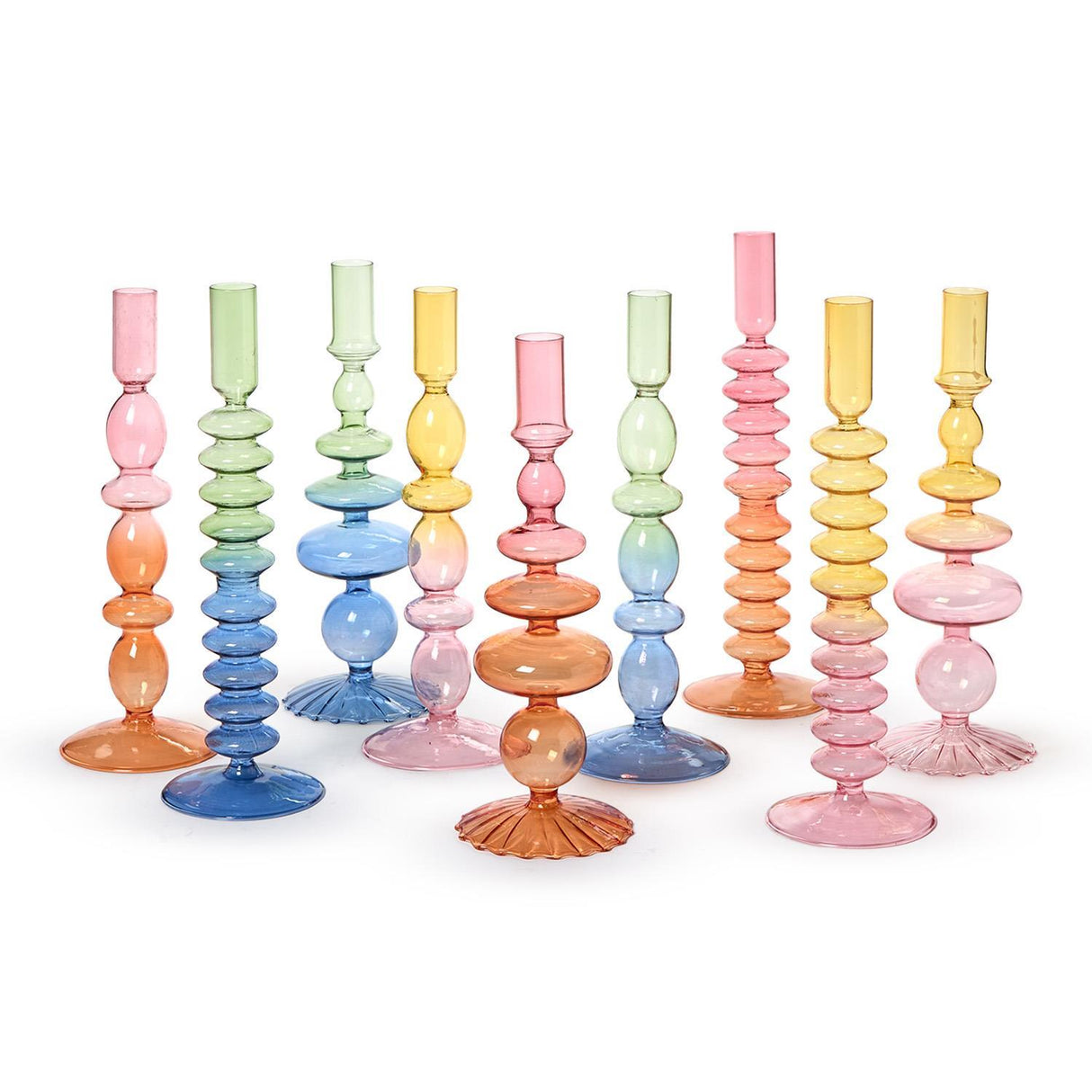 Hand-Blown Glass Taper Candlestick Candleholders