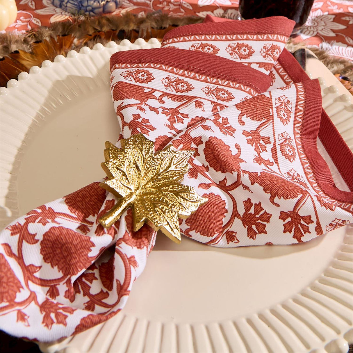 Botanica Set of 4 Block Print Design Cloth Napkins