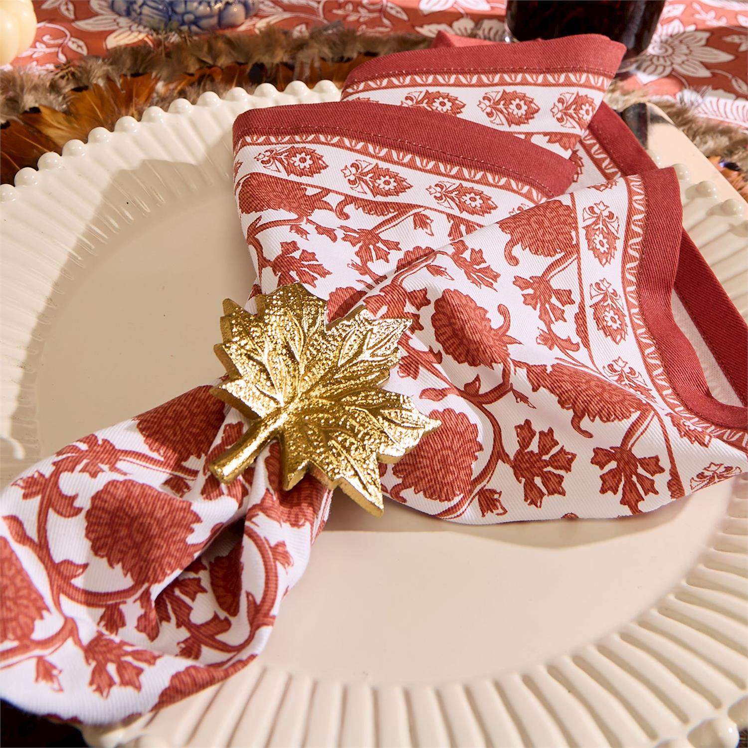 Botanica Set of 4 Block Print Design Cloth Napkins