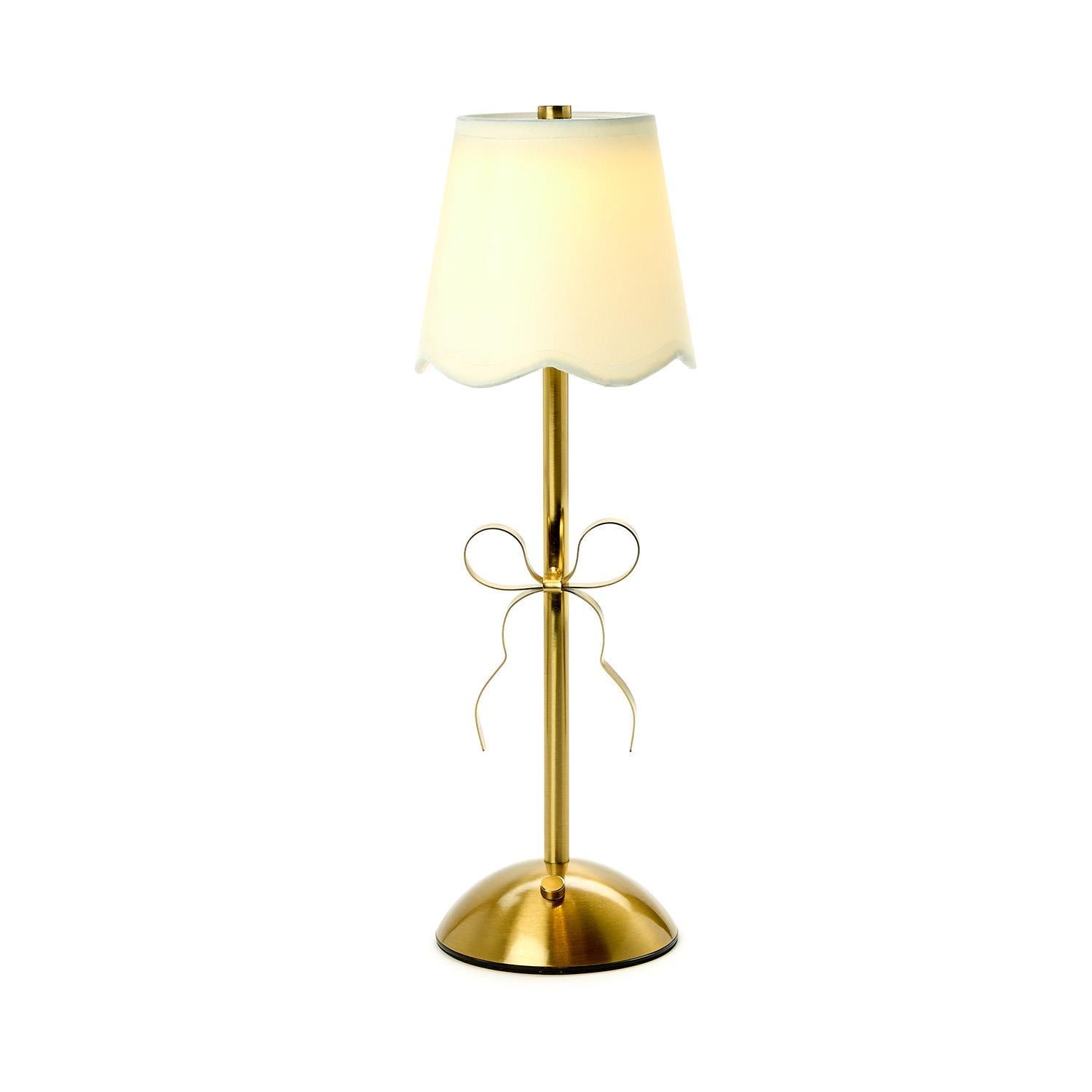 Two's Company | LED Portable Cordless Gold Bow Table Lamp in Gift Box