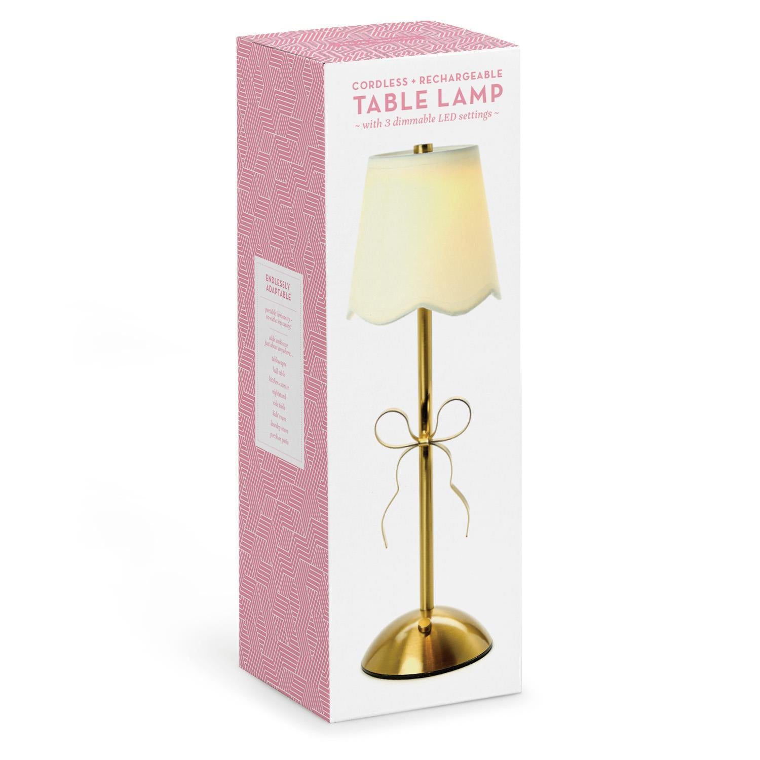 Two's Company | LED Portable Cordless Gold Bow Table Lamp in Gift Box
